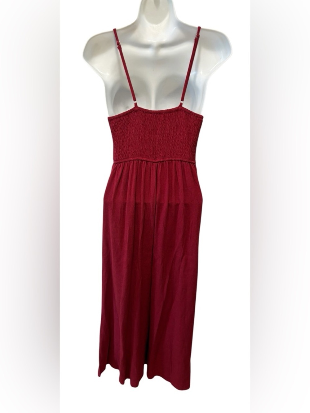 Boutique Wide Leg Cropped Jumpsuit Dk Red Sz S Smocked Back Front Cotton Summer - Picture 3 of 5